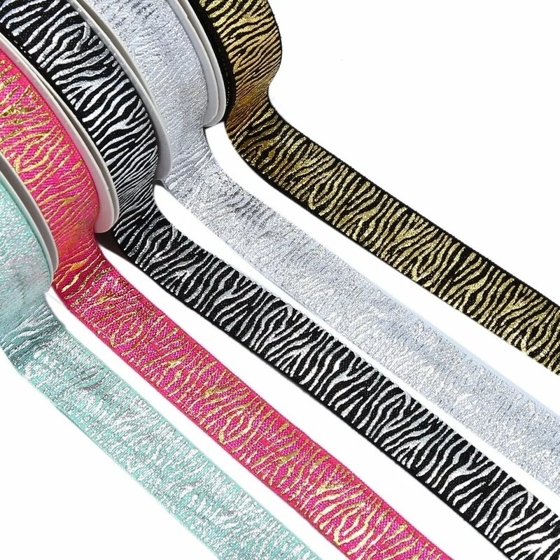 5/8" gold foil and silver foil zebra printed FOE elastic fold over elastic welcome custom