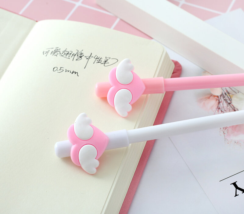 1 Pcs Pink Girl Lovely Wings Black Neutral Pen Student Office Signature Learning Supplies Kawaii School Supplies Pen for Writing