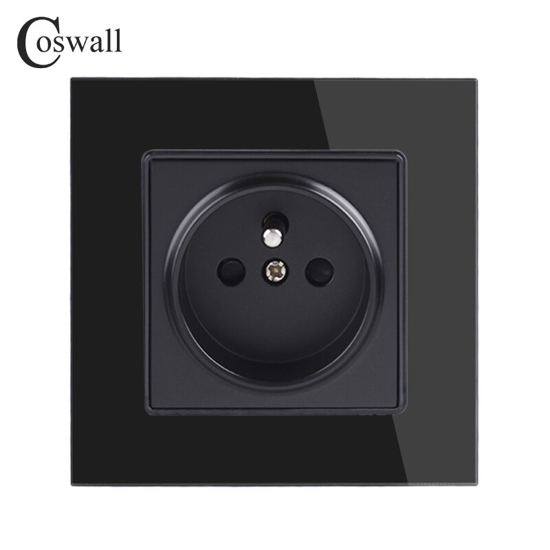 Coswall French Polish Socket Wall Crystal Glass Panel Power Outlet Grounded Children Protective Door White Black Gold Grey