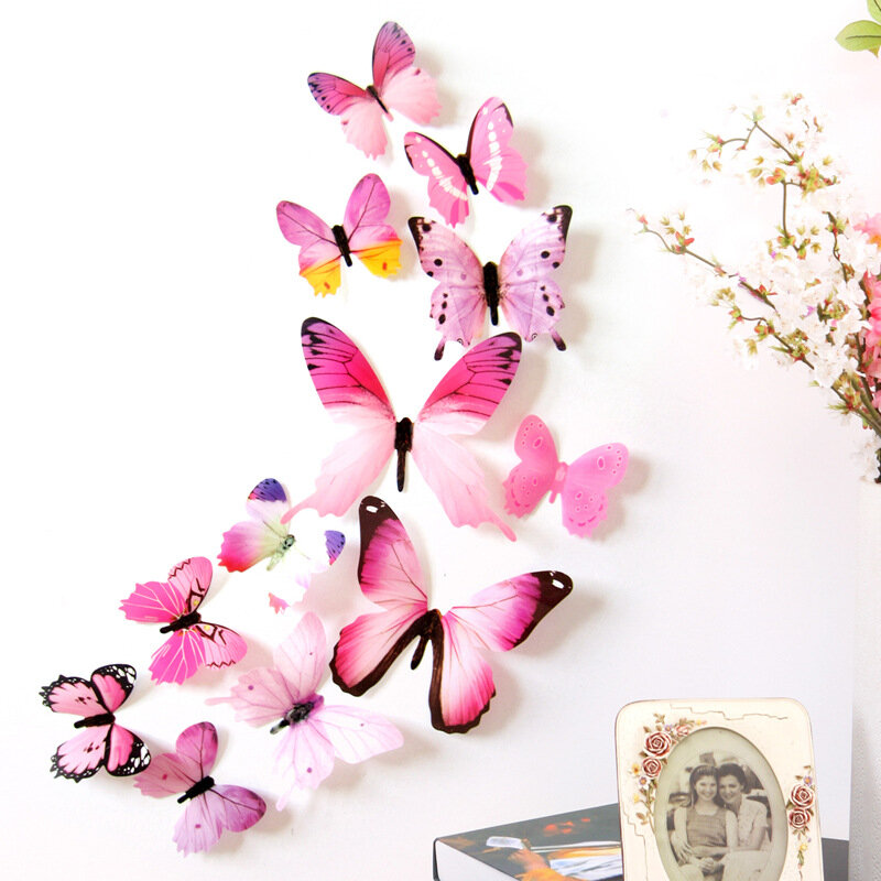 거실용 3D 나비 벽 스티커, 자체 접착 벽지, 새해 선물, 가정 장식, 12 개