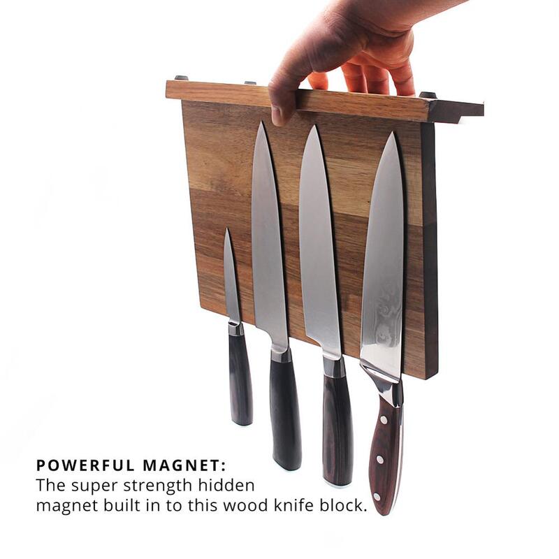 Soporte de bloque de cuchillos magnético de madera de Acacia, soporte Universal sin cuchillos para Cocina