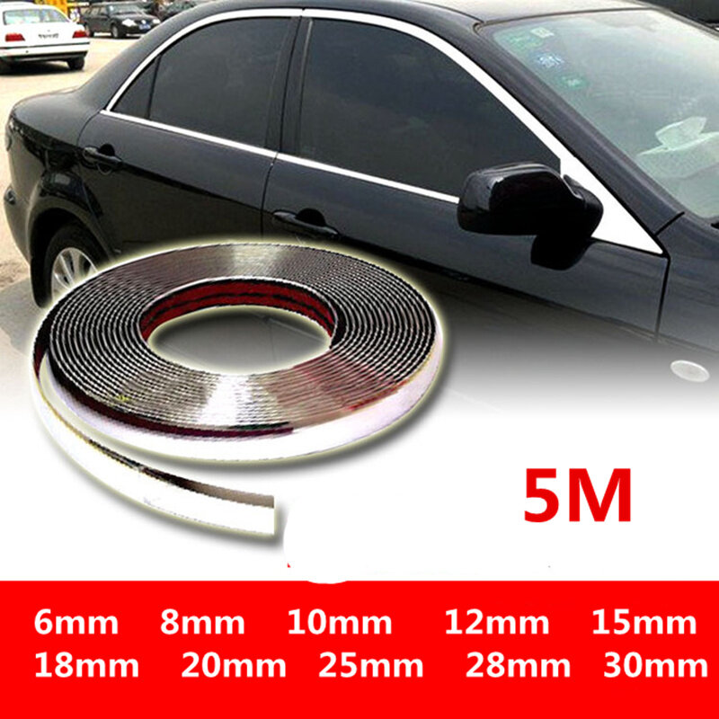 5M Exterieur Auto Chrome Body Strip Bumper Auto Deur Beschermende Moulding Styling Trim Sticker 6Mm 10Mm 12mm 15Mm 20Mm 25Mm 30Mm