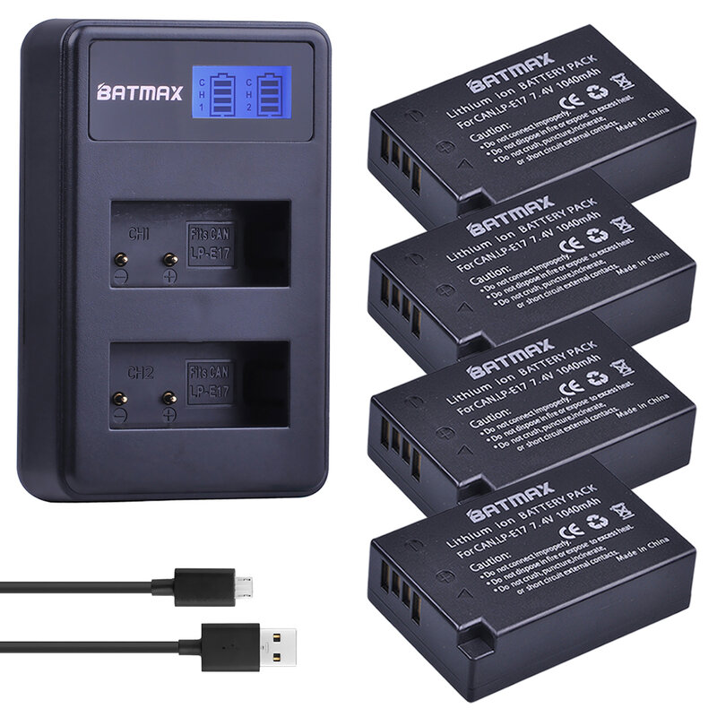 Batería de LP-E17 LPE17 LP E17, cargador Dual USB LCD para cámaras Canon EOS 200D, M3, M6, 750D, 760D, T6i, T6s, 800D, 8000D, Kiss X8i, 4 Uds.