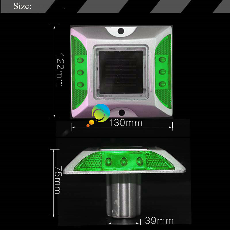 Reflector de marcador de carretera de ojo de gato LED verde, PERNO DE CARRETERA parpadeante alimentado por energía solar, nueva llegada