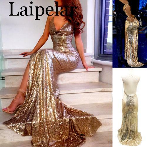 Женское вечернее платье макси Laipelar, длинное вечернее платье с глубоким v-образным вырезом и блестками
