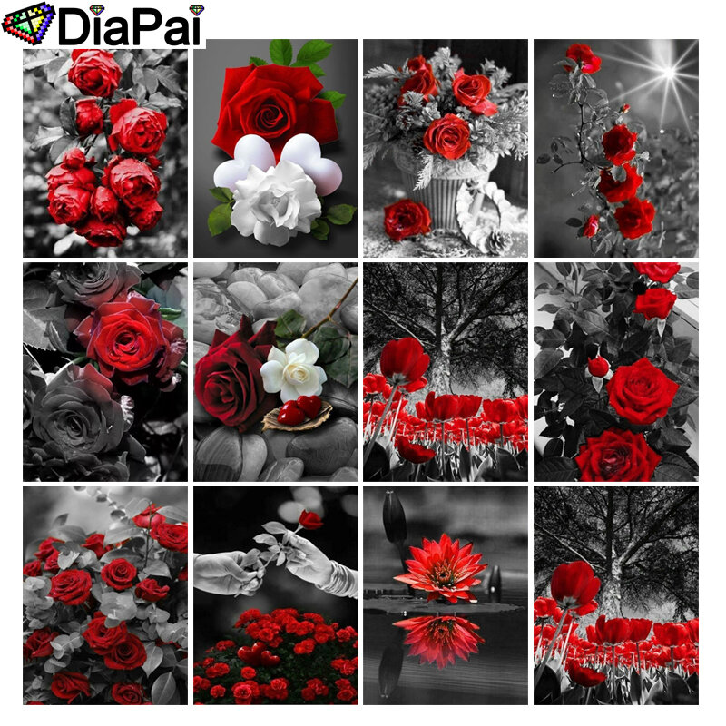 DIAPAI 5D DIY เพชรภาพวาด 100% เต็มรูปแบบ/เจาะรอบ "Rose ดอกไม้" 3D เย็บปักถักร้อยข้าม Stitch home Decor