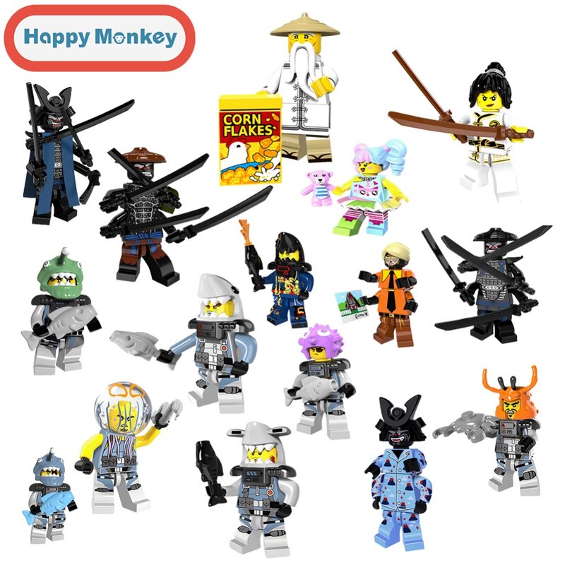 Für Kinder DIY Pädagogisches Spielzeug Legoinglys Ninjagoly Bausteine Banana Guy Master Wu Lebkuchen Mann Ziegel Figuren zk35