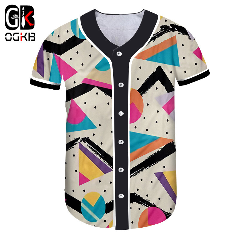 OGKB Baseball Shirt Frauen Unisex Kurze 3D Baseball Shirt Gedruckt Polka Dot Lustige Große Größe Habiliment Frau Sommer Tops