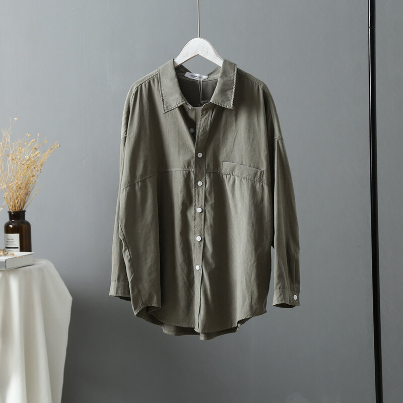 Blusas holgadas de manga larga para mujer, camisas informales holgadas de gran tamaño, cómodas, de Color sólido, para otoño, 2019