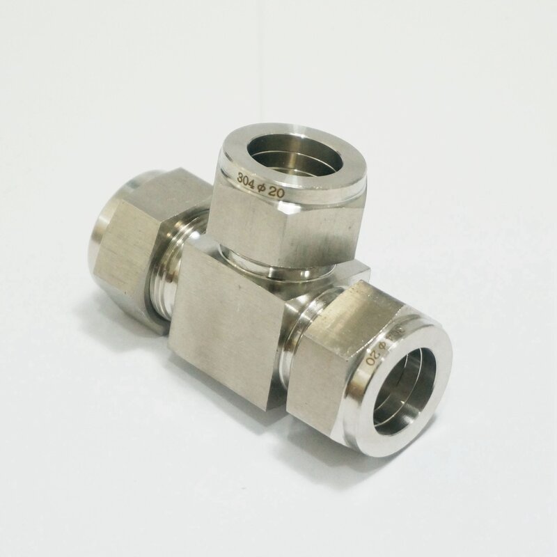 Ajuste de tubo O/D, 20mm en T, igual a 3 vías, 304, de acero inoxidable, férula, acoplador de compresión de aire neumático, adaptador de conector