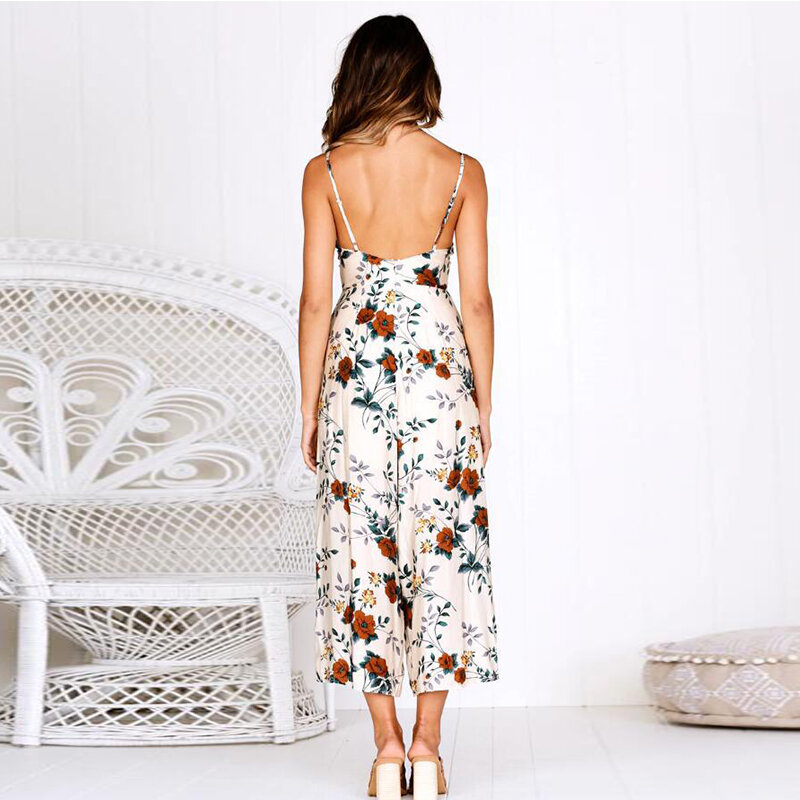 Bohemian Fashion Loose Rompers Jumpsuits 2019 Women Summer Casual Jumpsuis Sexy Sleeveless Chiffon Print Lace Up Jumpsuit