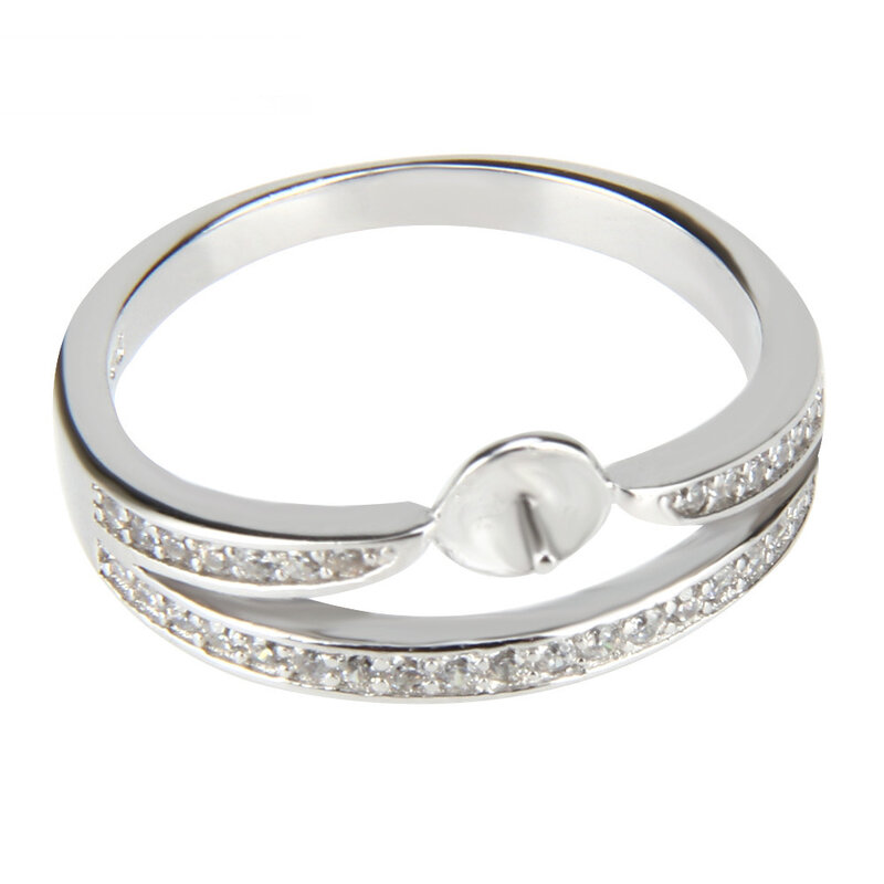 Cluci Real Perak 925 Zircon Mahkota Cincin untuk Women Pernikahan Perhiasan 925 Sterling Silver Cincin Mutiara Pemasangan Mahkota Cincin SR1033SB