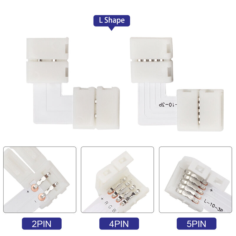 Connecteurs de bande LED, 2 broches, 3 broches, 4 broches, 5 broches, 10mm, à souder, forme L, forme T, forme X, 5 pièces/lot