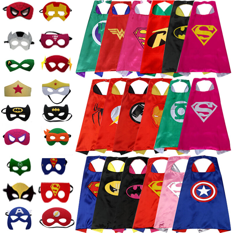Kid Cape 1 Cape+1 Mask Superhero Capes Costumes Batman Spiderman Superman Women Cosplay Costume Accessories Party Carnival