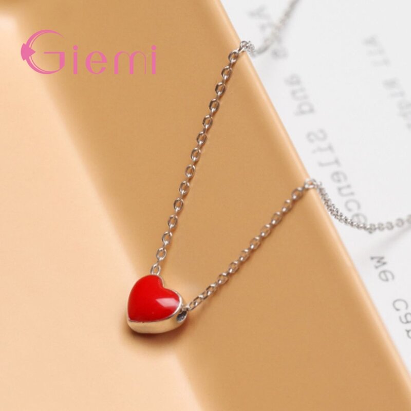 Heißer Korea Einfache Stil Rot Herz Halskette Anhänger für Frauen Party Mode 925 Sterling Silber Kragen Hohe Qualität