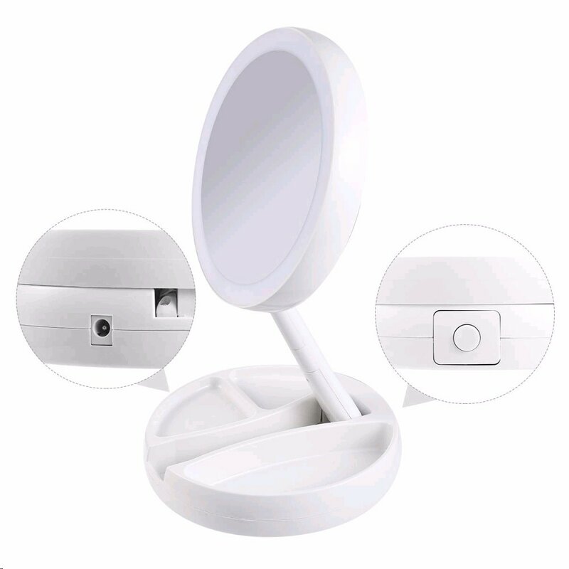 Foldable Portable Bathroom Makeup Mirror 10x Magnifying LED Lighting Professional Vanity Mirror Adjustable 270 Degree Rotating