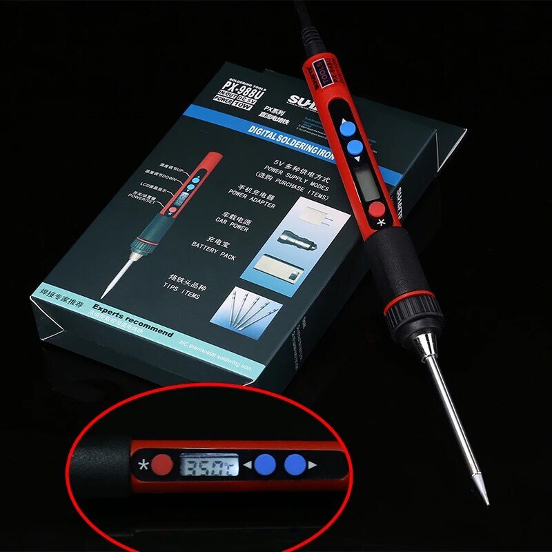 휴대용 USB 납땜 인두 LCD 디지털 온도 조절 가능 납땜 건 가방, 용접 재작업 수리 도구, 5V, 10W