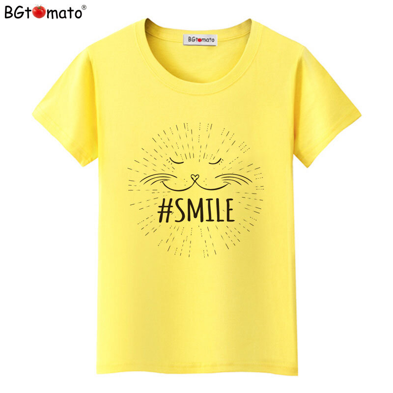 Футболка BGtomato потоотделяющая улыбку кошка, креативный дизайн, лидер продаж, рубашки, женские крутые летние новые модные топы, футболки