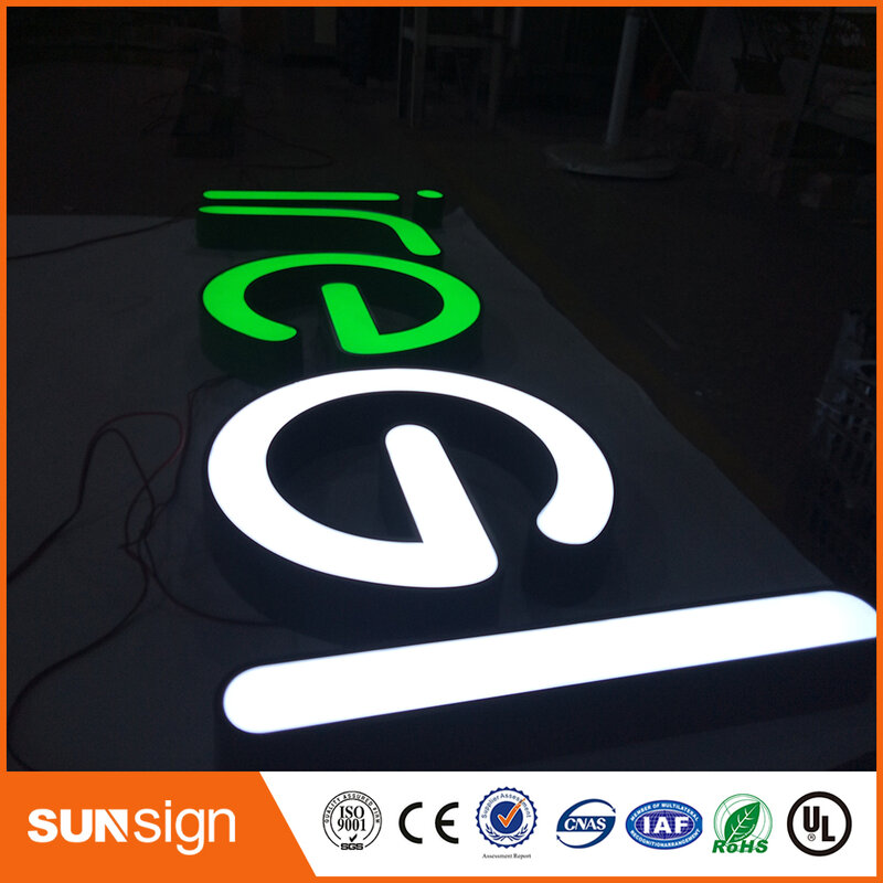 Letras de señalización de acero inoxidable, Iluminación LED decorativa personalizada para tienda
