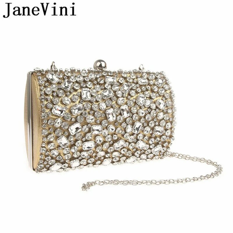 JaneVini 2019 Luxury Handbags Women Bags Designer Silver Crystals Purses Summer Wedding Evening Party Prom Clutch Crossbody Bag