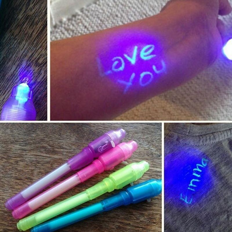 Penna a inchiostro invisibile con penna a luce UV magica creativa Glow in the dark Pen con luce UV incorporata inclusa le batterie