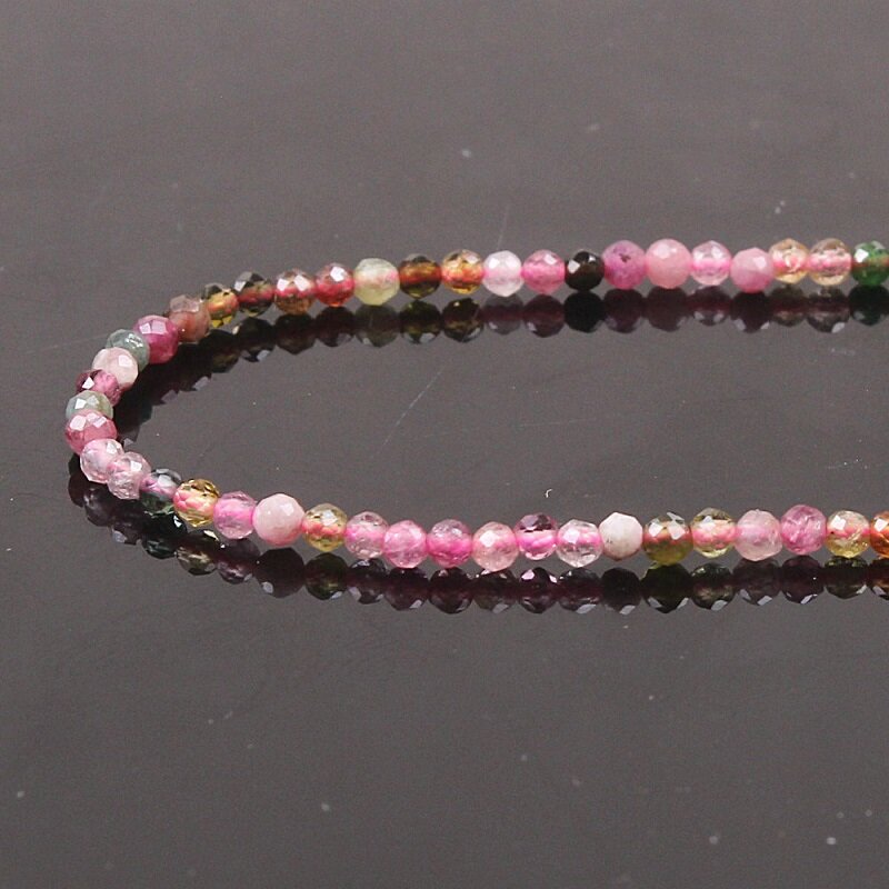 2mm 3mm Natural Tourmaline Round Faceted Multi Color Gemstone Loose Beads DIY Accessories for Jewelry Necklace Bracelet Making