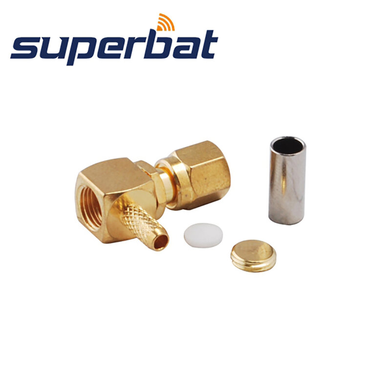Superbat SMC Male Right Angle Crimp RF Coaxial Connector for Cable RG174,RG178,RG316,LMR100
