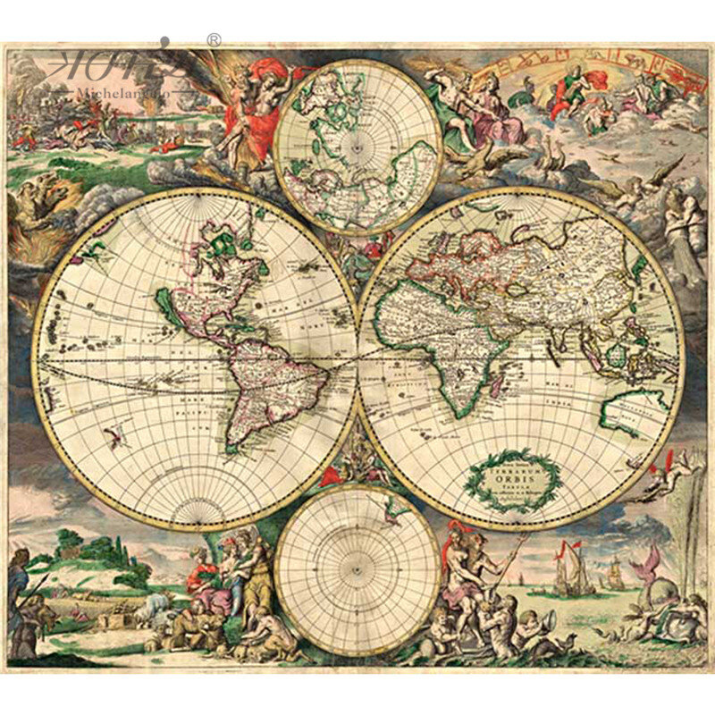 Michelangelo Wooden Jigsaw Puzzles 500 Pieces Map of the World in Year 1689 Educational Toy Decorative Painting Collection Gift