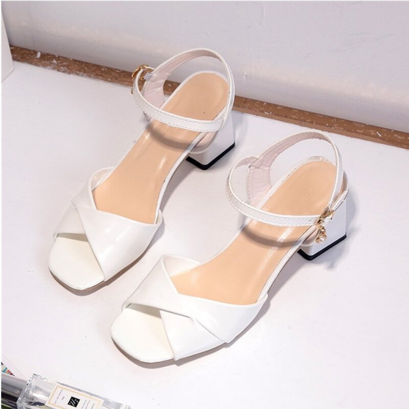 Ho Heave Summer Women Sandals Comforty Med Heel Rome Shoes Fashion Solid Buckle Sandals Simplicity Non-slip Casual Women Shoes