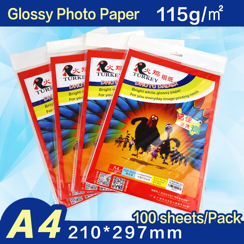 Carta fotografica lucida A4 115g 100 fogli/confezione carta da stampa fotografica ad alta risoluzione per stampante a getto d'inchiostro