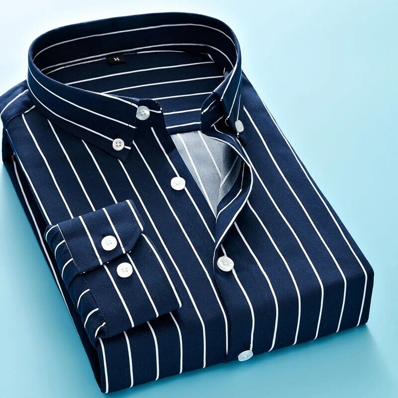 2024 Herren Business Casual Langarmhemd Männer m-5xl Plus Size Shirt klassische gestreifte männliche Social Dress Shirts Outwear