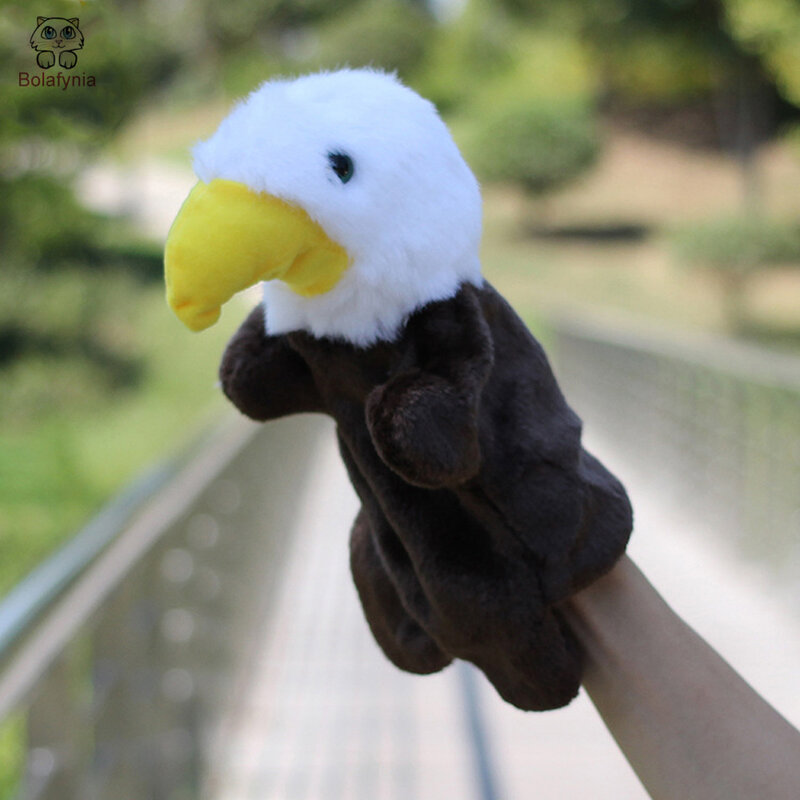 Marionnette à main d'aigle en peluche marron foncé pour enfants, jouet en peluche