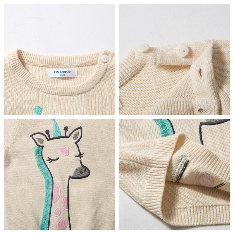 Mini Balabala bebé gráfico suéter de punto fino Tops camisa de manga larga bebé recién nacido niños ropa abierta de hombro