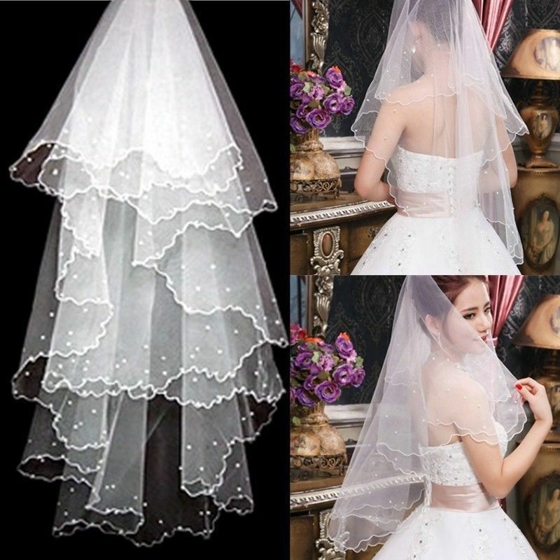 Top Quality Cut Edge One Tier White Ivory Puffy Tulle Bridal Veil Fingertip Length Tulle Wedding Veil