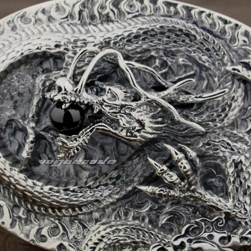 LINSION-enorme fivela de dragão pesado para homens, prata esterlina 925, cinto de motociclista masculino, 9C001
