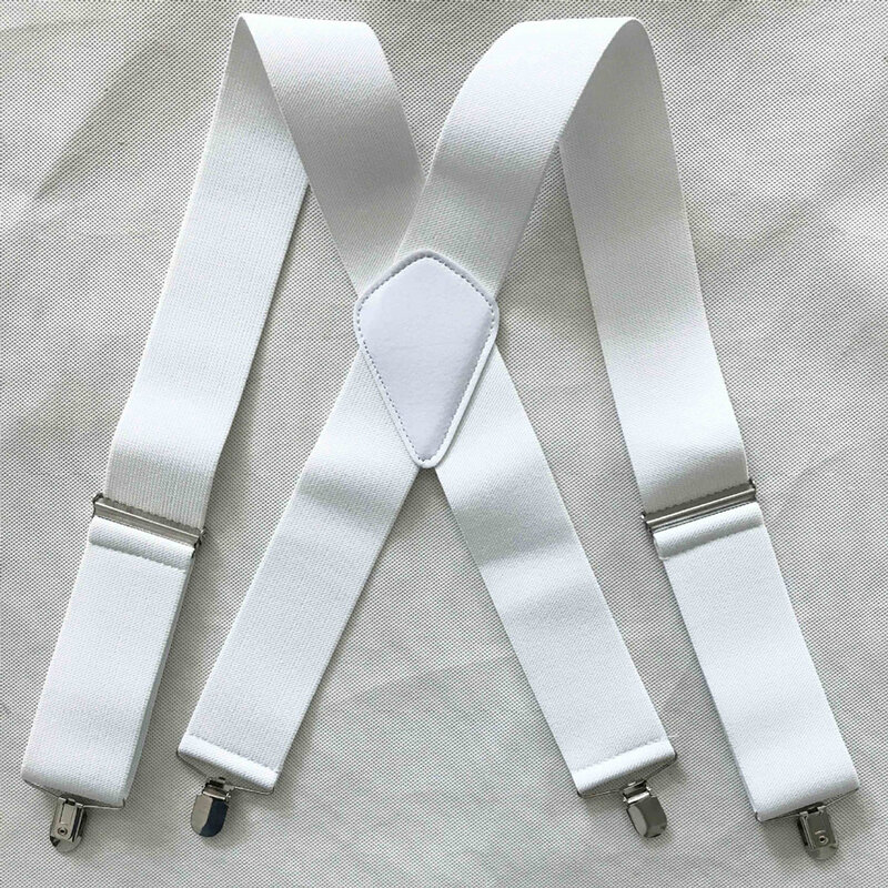 High Quality Pure Color 5cm Wide  X-Shape Braces Men's Suspenders Men Braces 4 Clip Elastic Male Suspenders