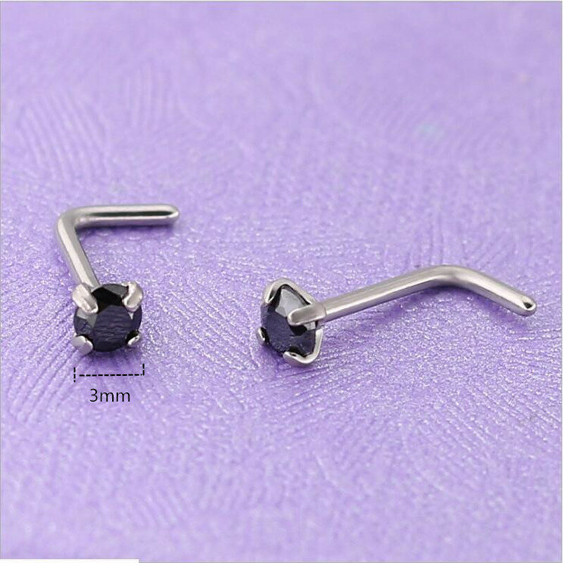 Anelli al naso e borchie in acciaio inossidabile 316L titanio con gioielli per il corpo in zircone AAA nero da 2.5mm