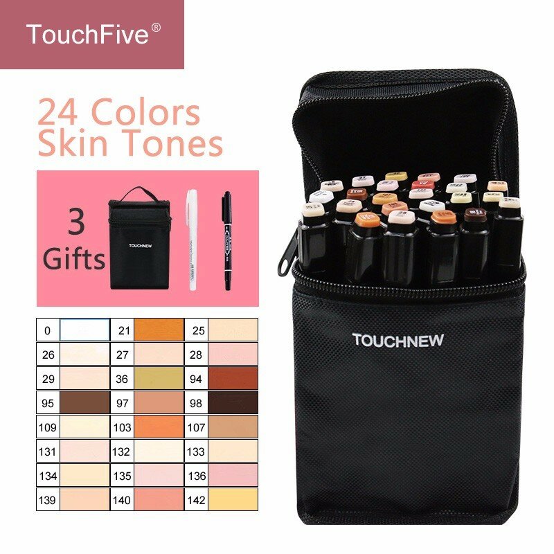 Touchfive 12/24 colori Set di toni della pelle pennarelli per schizzi di inchiostro a base di alcol per l'illustrazione del ritratto dell'artista