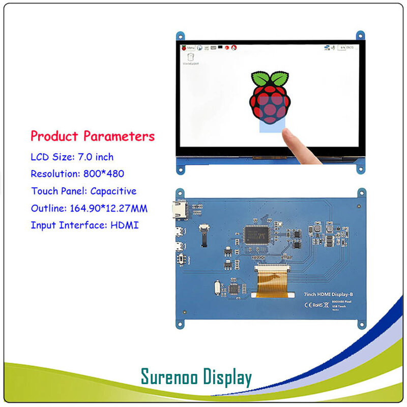 GPIO-TFT LCD 모듈, 3.2, 3.5, 5.0, 7.0 인치, HDMI 호환, 디스플레이 모니터 화면, 저항성 터치 패널 포함