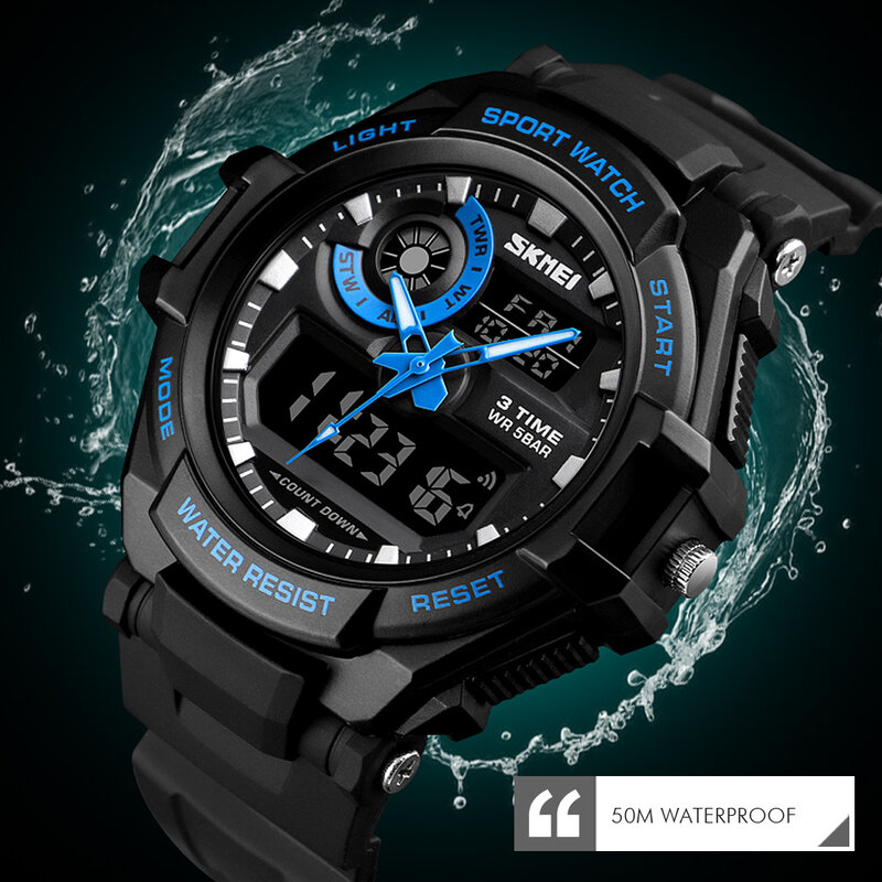 Azul del reloj SKMEI, reloj Digital de los hombres Shock S deportes impermeable militar relojes gran Dial pantalla Dual de reloj de cuarzo de los hombres Relogio Masculino 1357