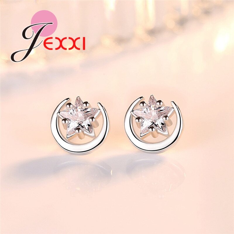 Glänzende Silber Nadel Ohrring für Frauen hochwertige weibliche Frauen lässige Accessoires glänzende Kristall ster Mond Geschenke Einzelhandel
