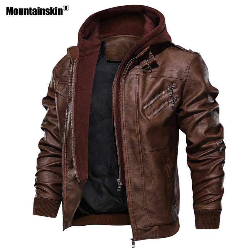 Mountainskin 남성용 가죽 재킷, 가을 캐주얼 오토바이 PU 재킷, 바이커 가죽 코트, 브랜드 의류, EU 사이즈 SA722