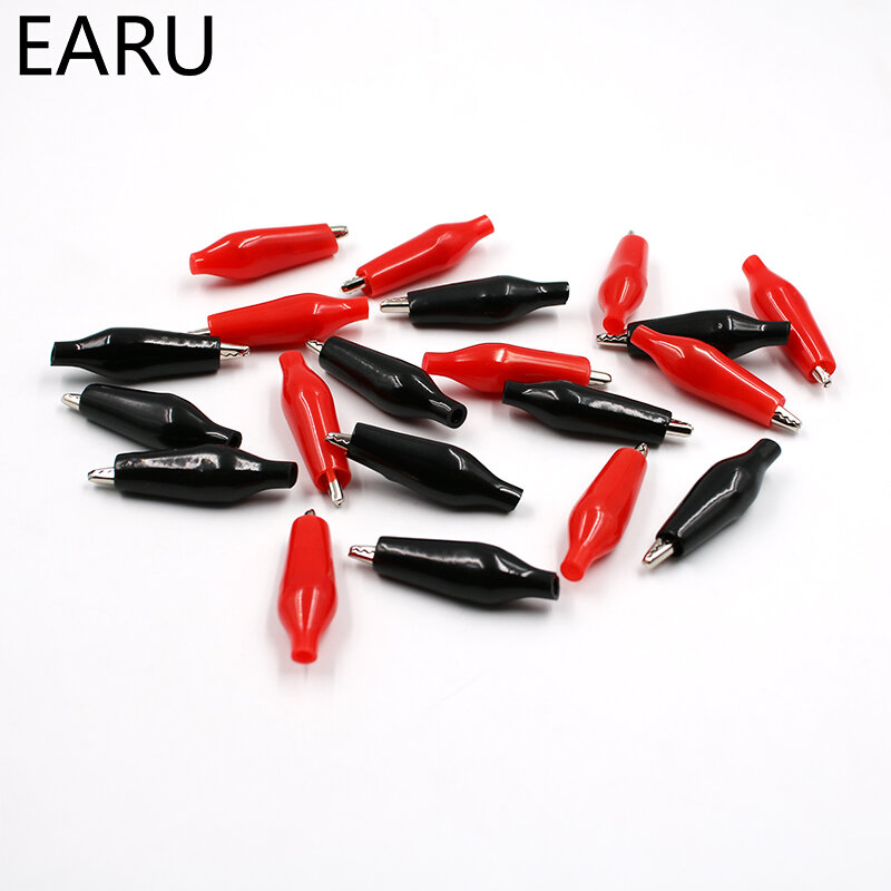 20pcs28MM Metal Alligator Clip G98 Crocodile Electrical Clamp Testing Probe Meter Black Red with Plastic Boot Car Auto Battery