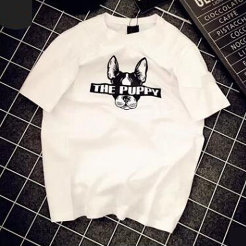 Qrxiaer Women men Dog T shirt Print The Puppy Dog short Sleeve shirt Young Boy Girl Women Men shirt Black white Couple shirt