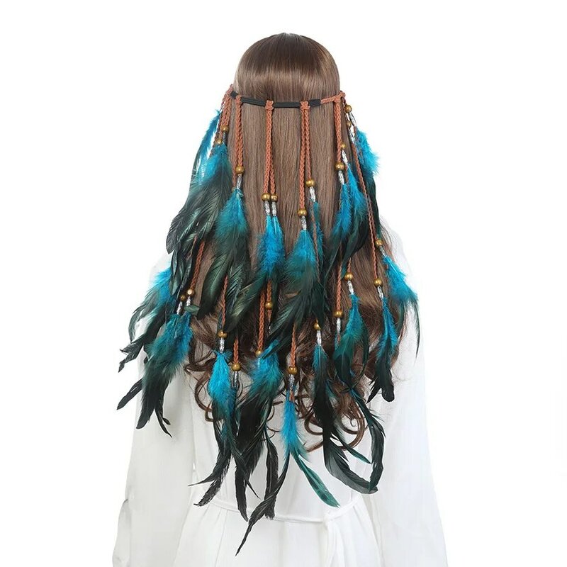 AWAYTR-Diadema de plumas de estilo bohemio para niña, tocado de plumas hecho a mano, accesorios para el cabello de alta calidad