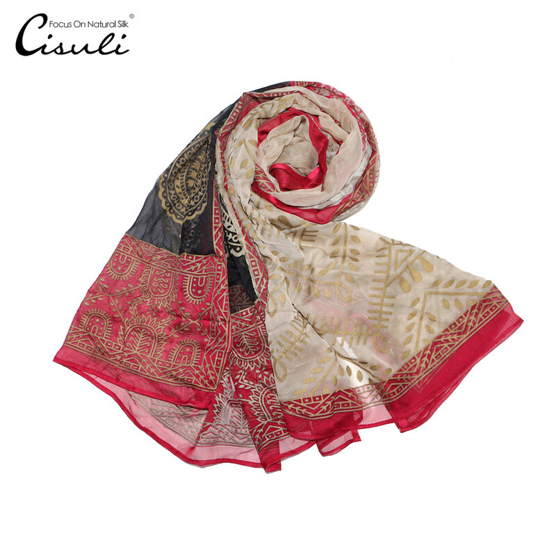 CISULI 100% Pure Silk Chiffon Hijab Long Scarf 122X250cm Plus Size shawl