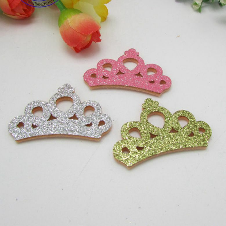 100pcs/lot Glitter Leather fabric Cute Princess Crown padded applique Crafts for headwear bag shoe garment DIY accessories
