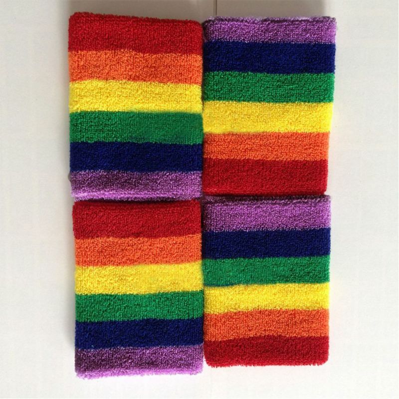 Kobiety mężczyźni ręcznik sportowy opaska Rainbow kolorowe paski oddychające bransoletki Running Badminton wsparcie nadgarstka Wrap