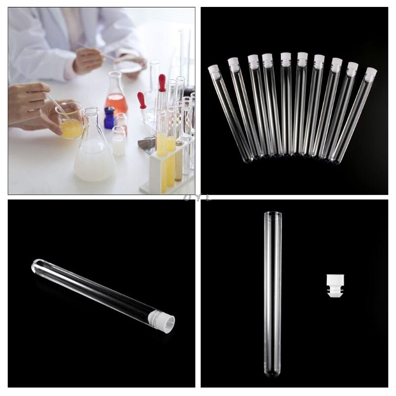 Tubes à essai en plastique, 10 pièces, outil de laboratoire avec bouchon à vis Transparent, 15*150mm
