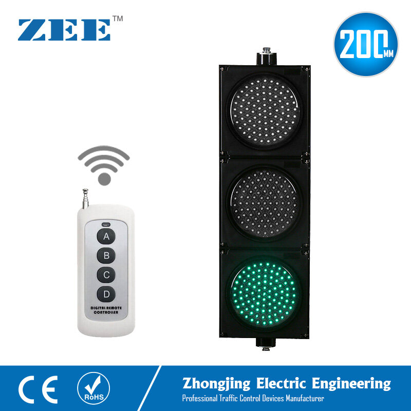 Luz de señal de tráfico LED con control remoto, 200mm, controlador inalámbrico, señales de tráfico LED, 220V, 12V, 24V